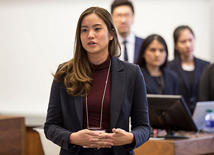 Female entrepreneur pitching her business idea at the Ivey Business Plan competition 2017
